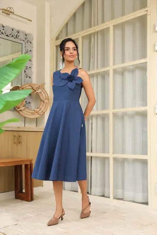 Midnight Bloom 3D Flower Dress