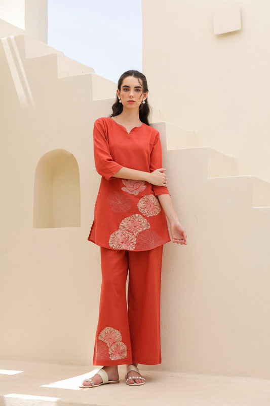 Tangerine Embroidery Cotton Flex Co-ord Set