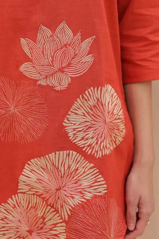 Tangerine Embroidery Cotton Flex Co-ord Set