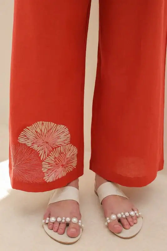 Tangerine Embroidery Cotton Flex Co-ord Set