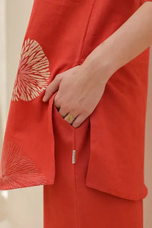 Tangerine Embroidery Cotton Flex Co-ord Set