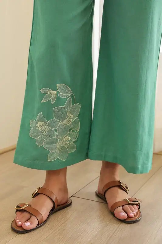 Aqua Embroidery Cotton Flex Co-ord Set