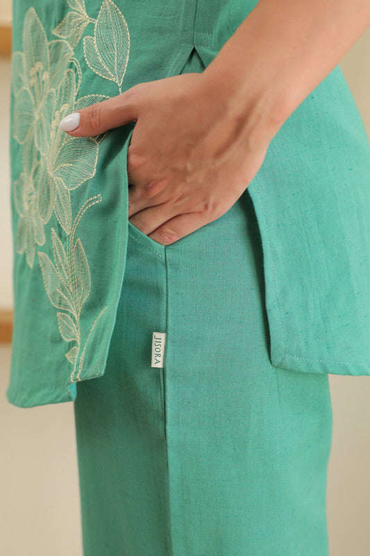Aqua Embroidery Cotton Flex Co-ord Set