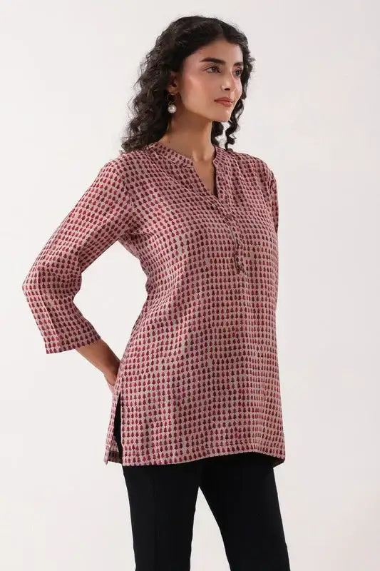 Red & Pink Geometric Top