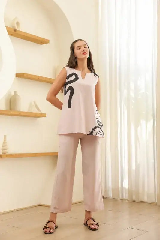 Soft Rosy Abstract Russian Silk Co-ord Set
