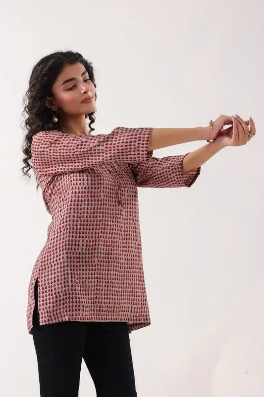 Red & Pink Geometric Top