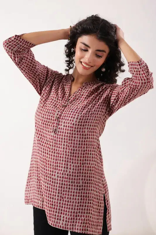 Red & Pink Geometric Top