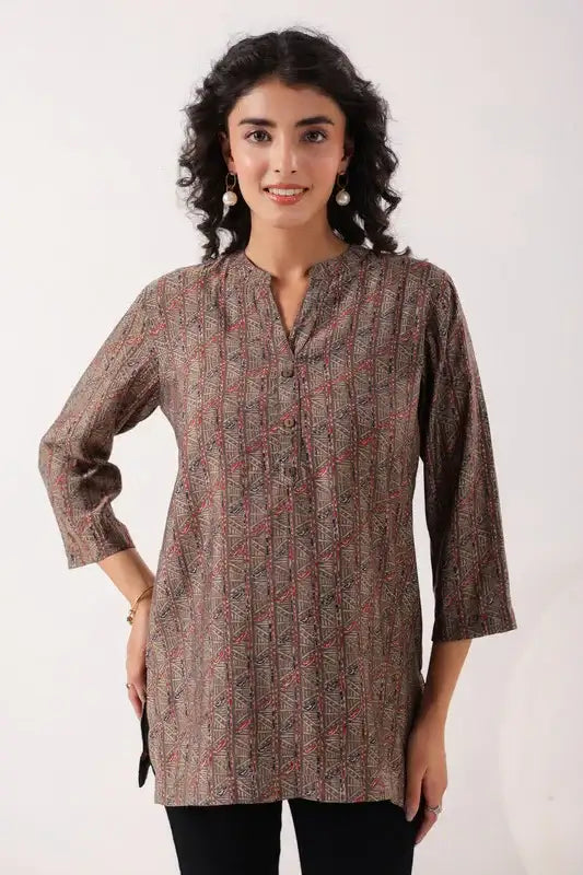 Minimalist Ethnic Brown Top