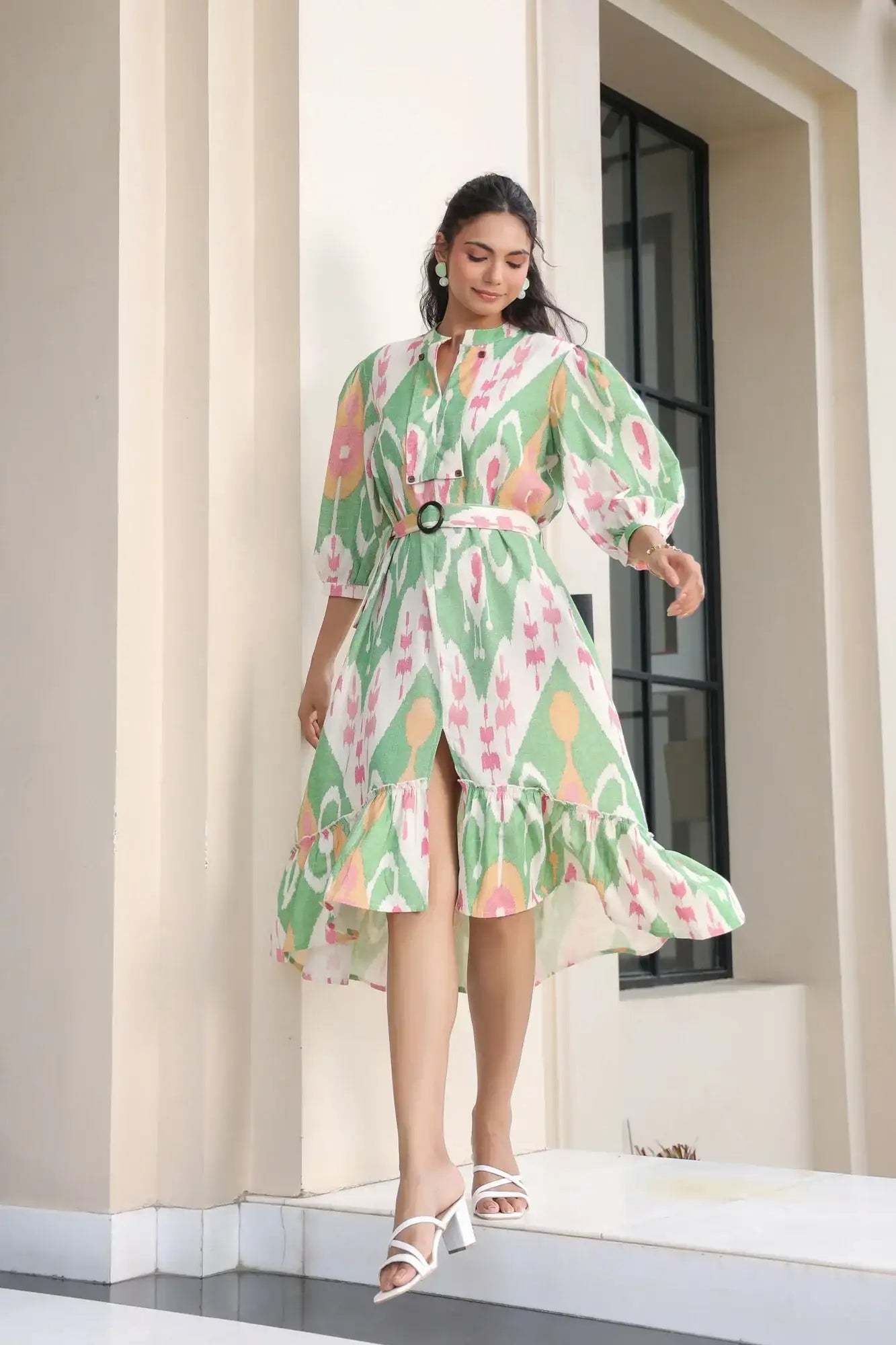 Asymmetric Fruity Cotton Flex Midi Dress