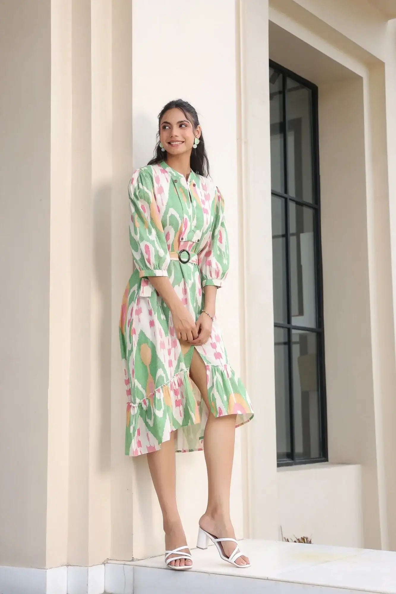 Asymmetric Fruity Cotton Flex Midi Dress