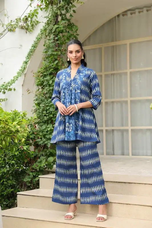 Blue Essence Ikat Fusion Co-ord Set