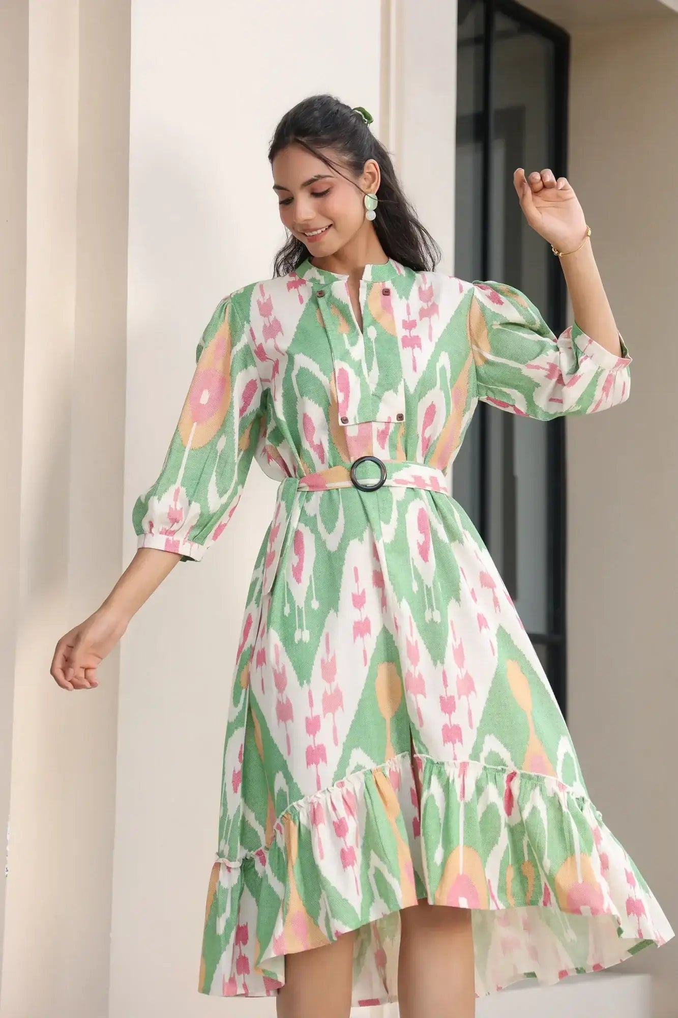 Asymmetric Fruity Cotton Flex Midi Dress