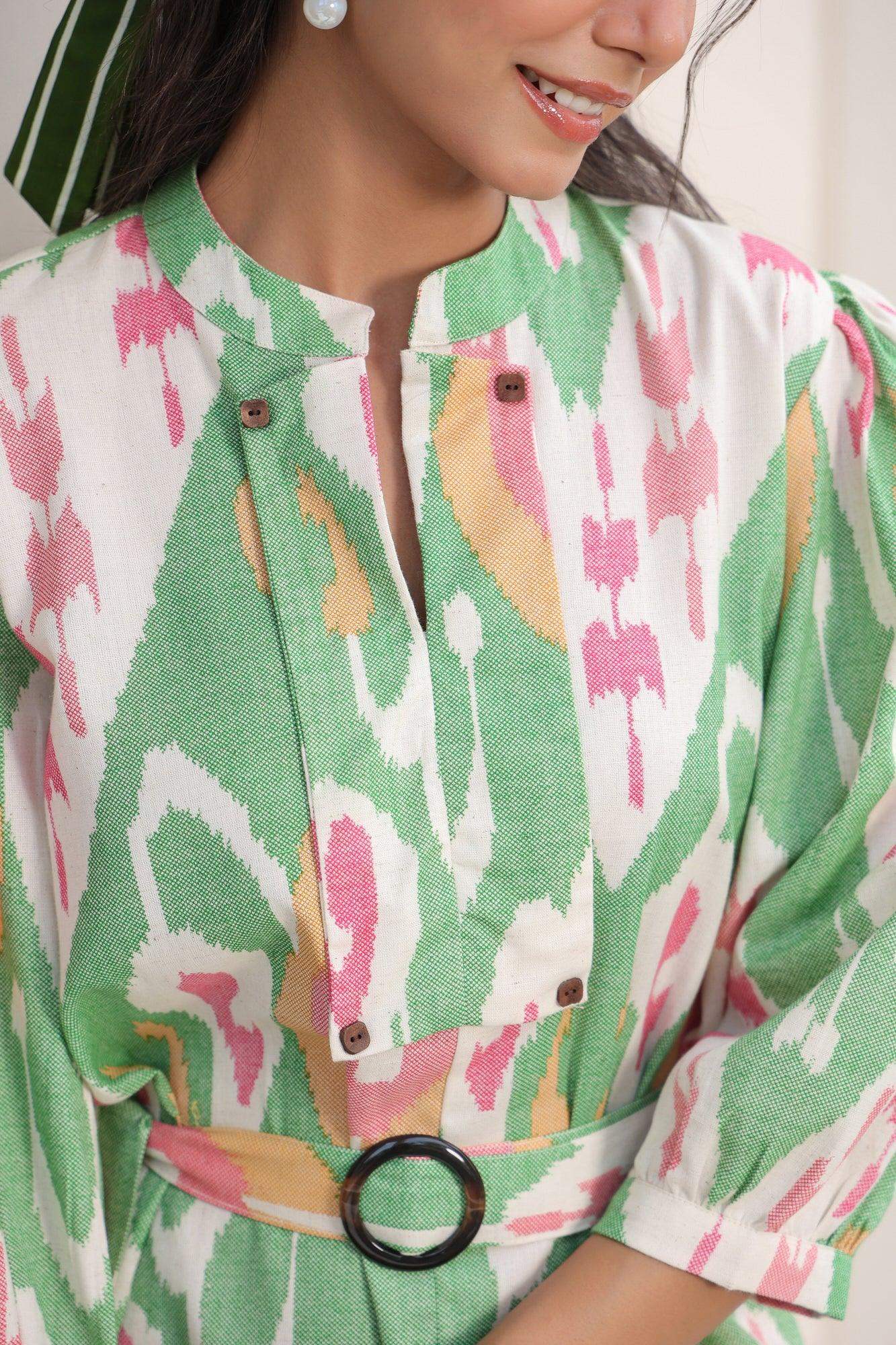 Asymmetric Fruity Cotton Flex Midi Dress