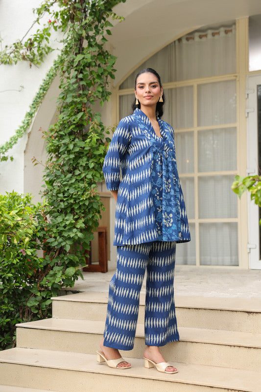 Blue Essence Ikat Fusion Co-ord Set