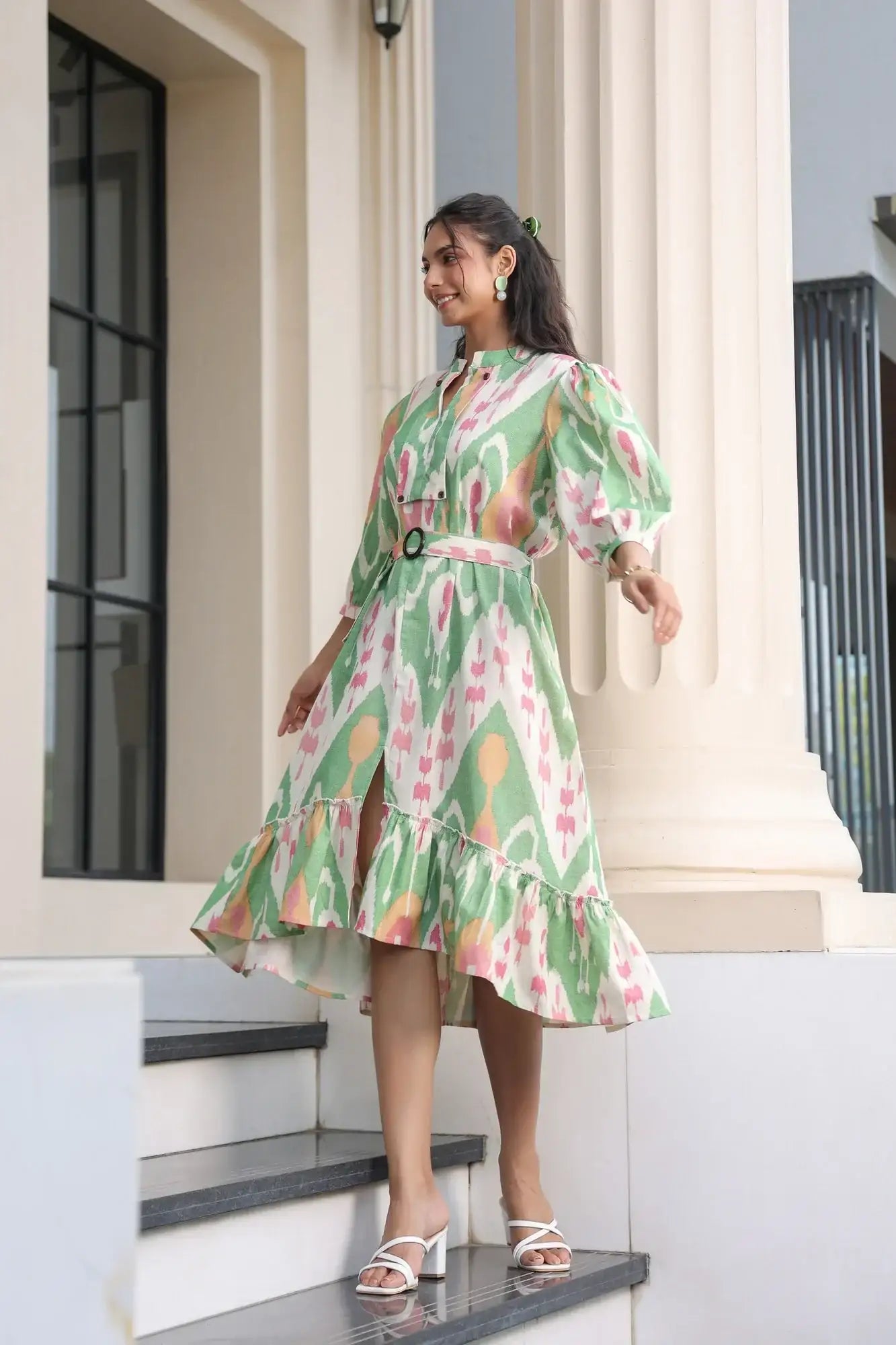 Asymmetric Fruity Cotton Flex Midi Dress