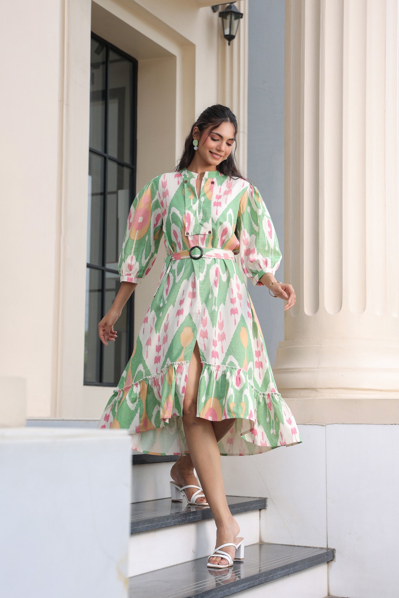 Asymmetric Fruity Cotton Flex Midi Dress
