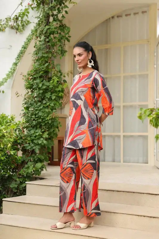 Sunset Hues Abstract Printed Multicolour Cotton Co-ord Set