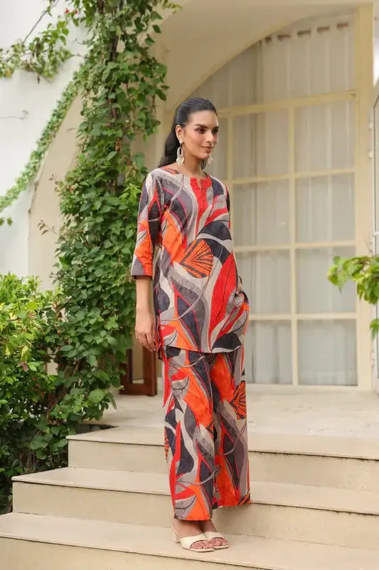 Sunset Hues Abstract Printed Multicolour Cotton Co-ord Set