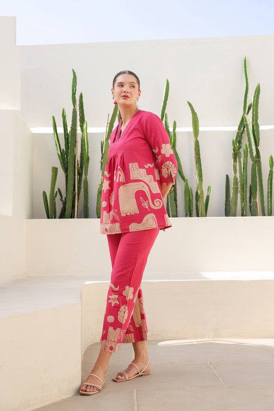 Vintage Pink Tropical Mist Cotton Co-ord Set