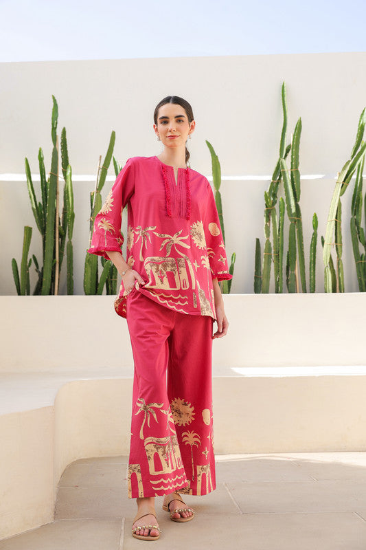 Pink Tropical Mist Cotton Co-ord Set