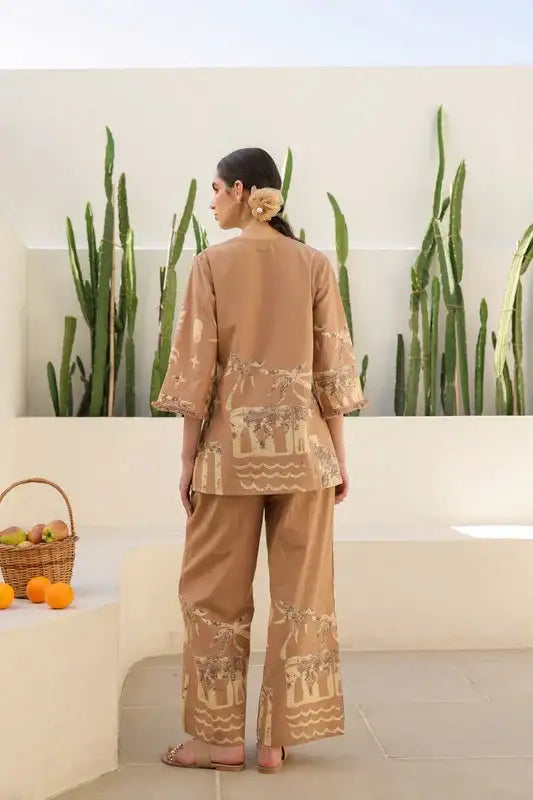 Caramel Tropical Mist Cotton Co-ord Set