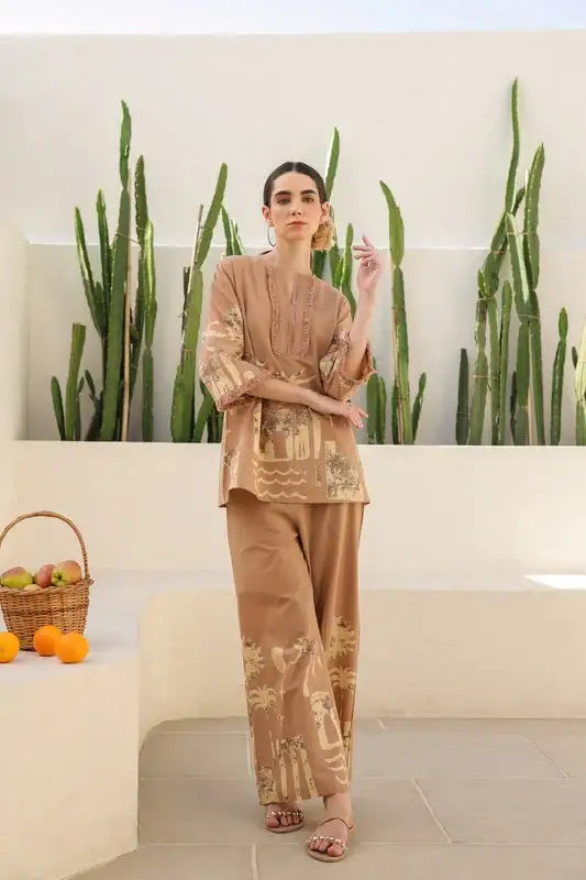 Caramel Tropical Mist Cotton Co-ord Set