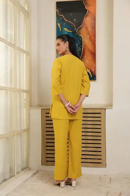 Solid Yellow Cotton Co-ord Set