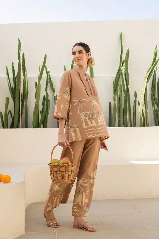 Caramel Tropical Mist Cotton Co-ord Set