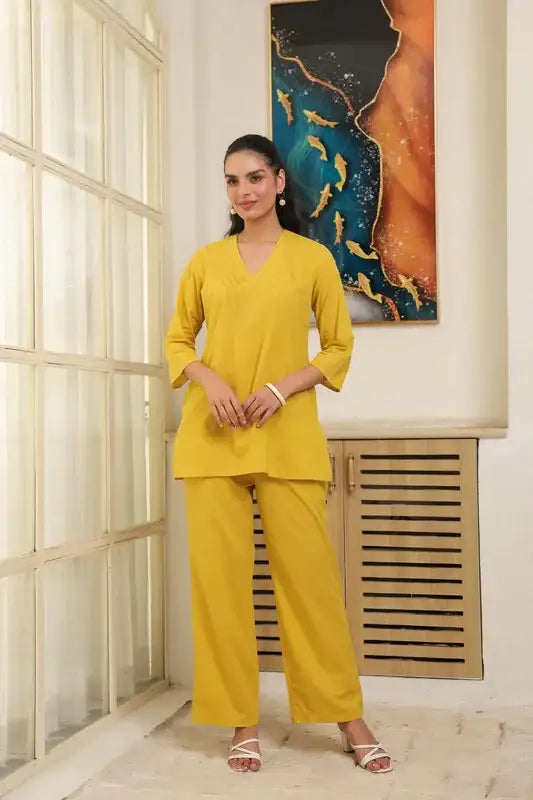 Solid Yellow Cotton Co-ord Set