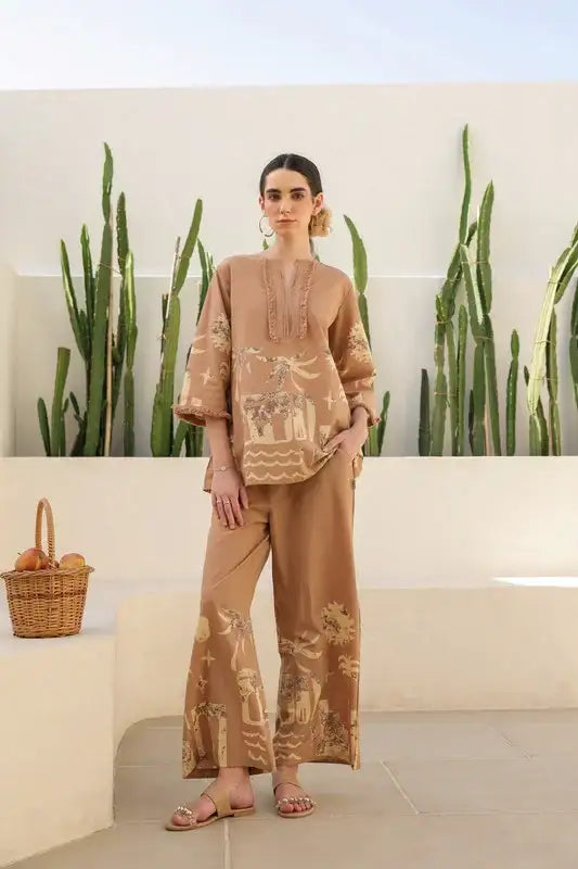 Caramel Tropical Mist Cotton Co-ord Set