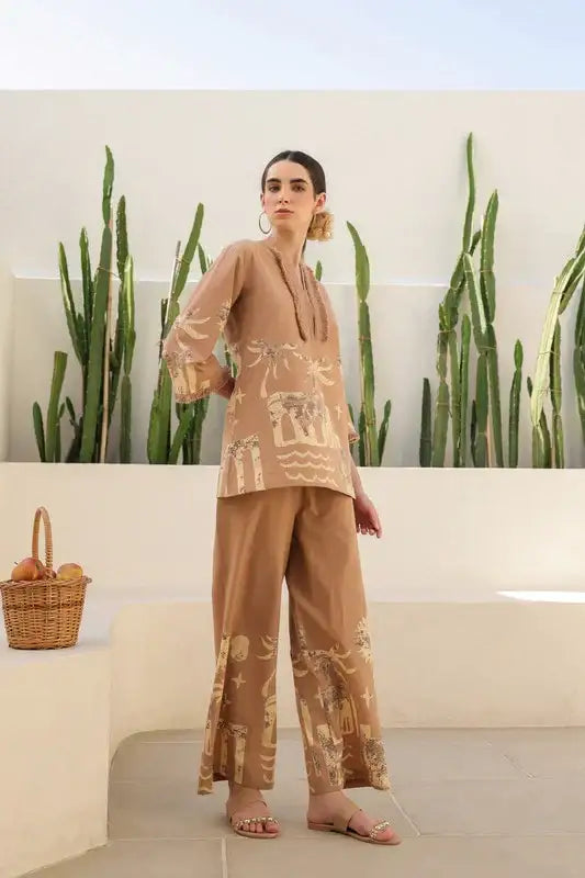 Caramel Tropical Mist Cotton Co-ord Set