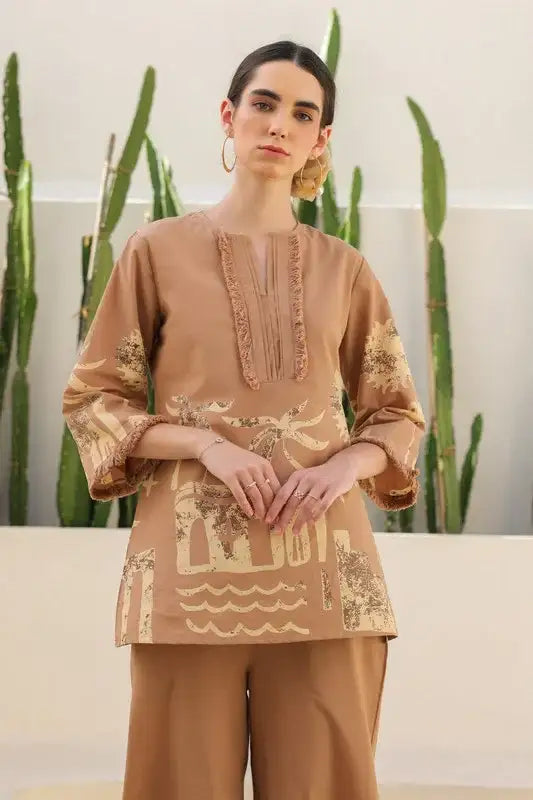 Caramel Tropical Mist Cotton Co-ord Set