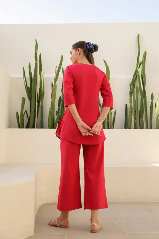 Scarlet Embroidery Cotton Flex Co-ord Set