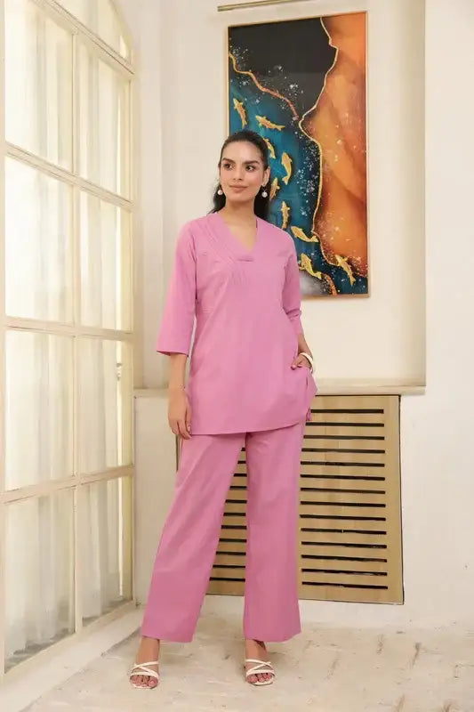 Solid Pink Cotton Co-ord Set