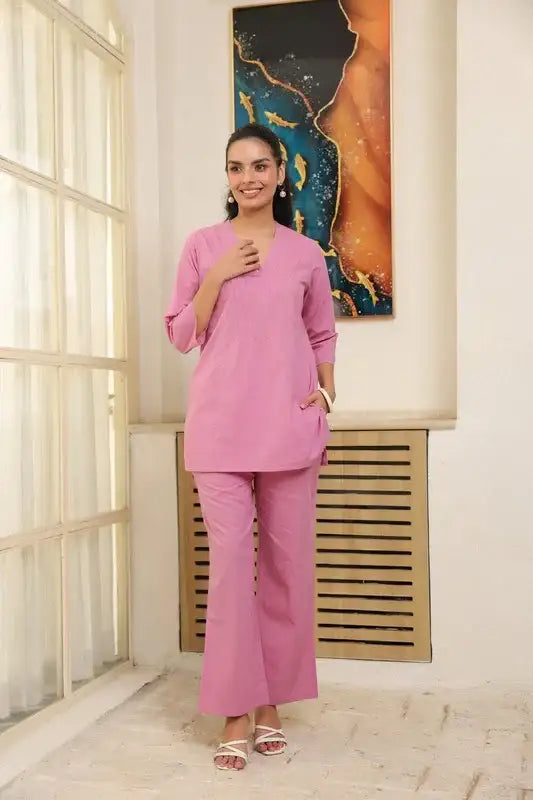 Solid Pink Cotton Co-ord Set