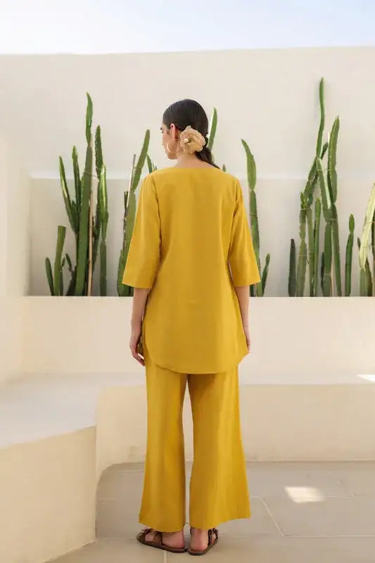 Canary Yellow Flora Cotton Flex Co-ord Set