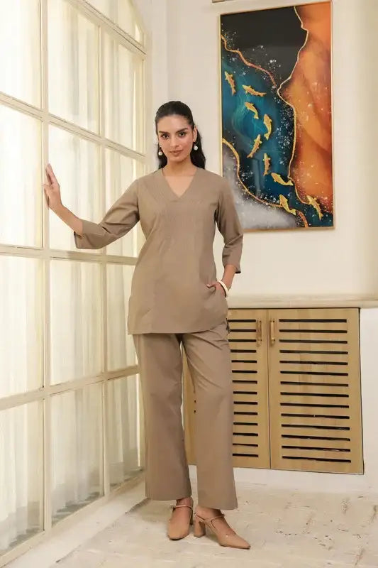 Solid Grey Taupe Cotton Co-ord Set
