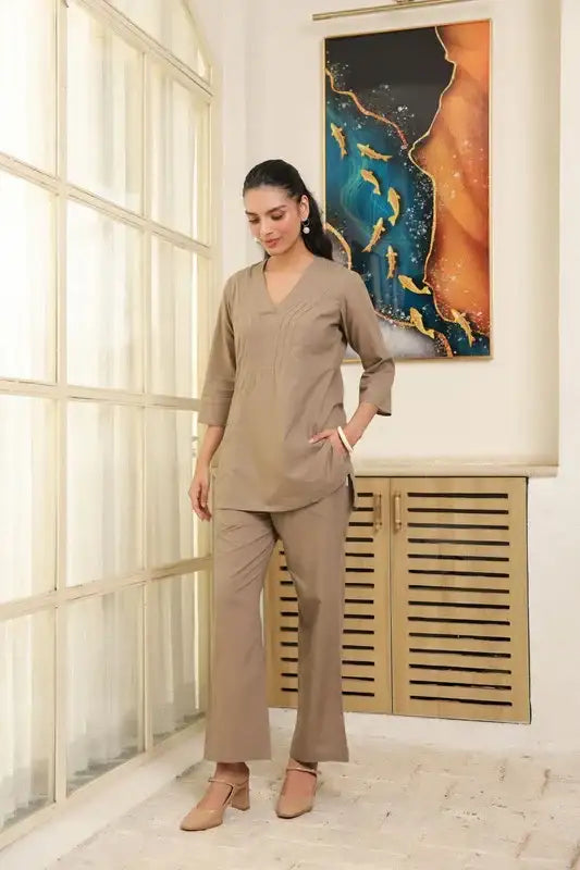 Solid Grey Taupe Cotton Co-ord Set