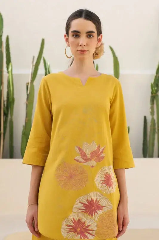 Canary Yellow Flora Cotton Flex Co-ord Set