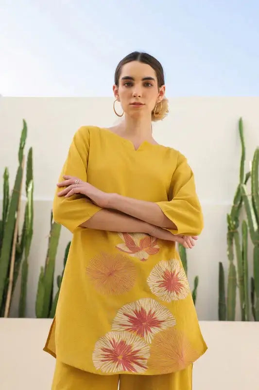 Canary Yellow Flora Cotton Flex Co-ord Set