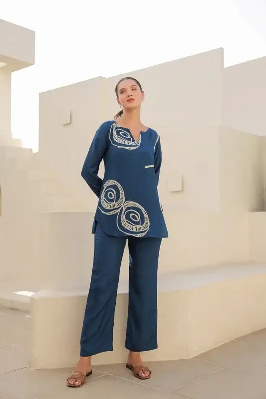 Daydream Blue Abstract Russian Co-ord Set