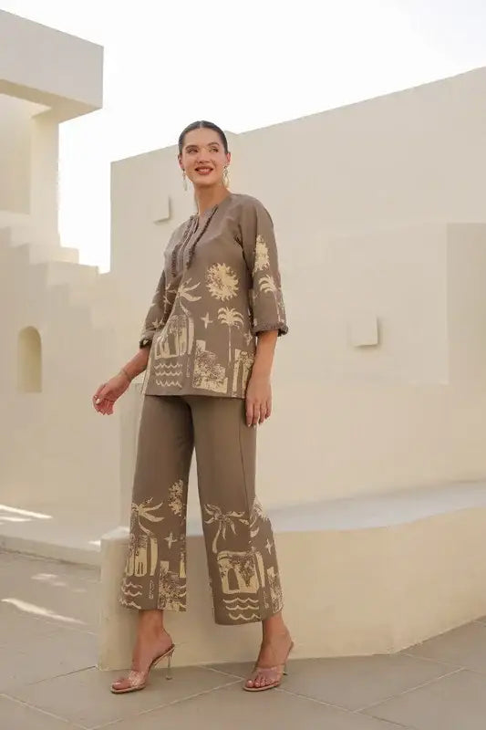 Sand Tropical Mist Cotton Co-ord Set