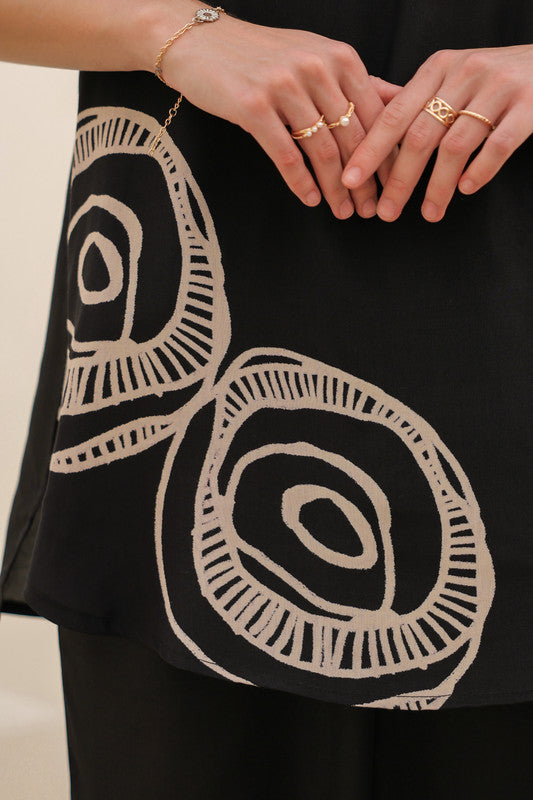 Charcoal Black Abstract Russian Slik Co-ord Set