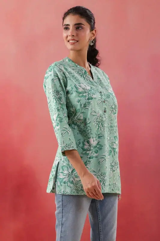 Tribal Whisper Green Cotton Flex Top