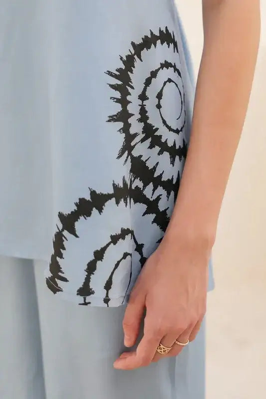 Powder Blue Abstract Russian Silk Co-ord Set