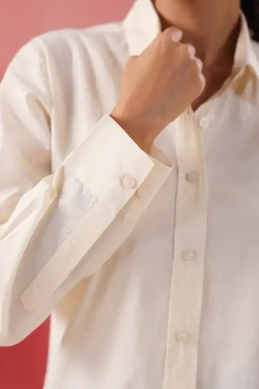 Ivory Glow Collared Off- White Poplin Shirt