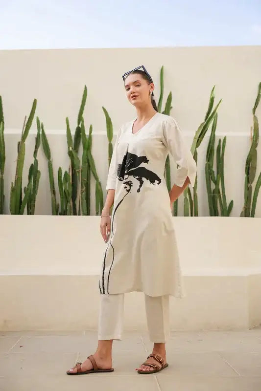 Floral Black Cotton Flex Long Co-ord Set