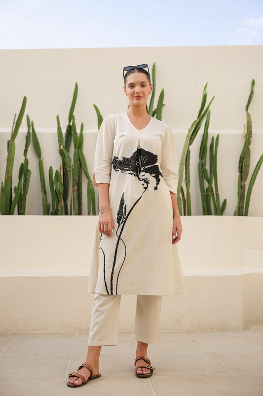Floral Black Cotton Flex Long Co-ord Set