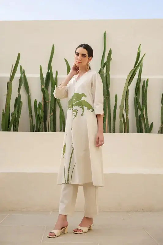 Floral Moss Olive Cotton Flex Co-ord Set