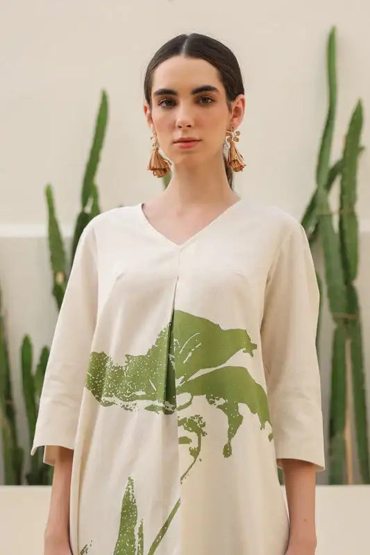 Floral Moss Olive Cotton Flex Co-ord Set